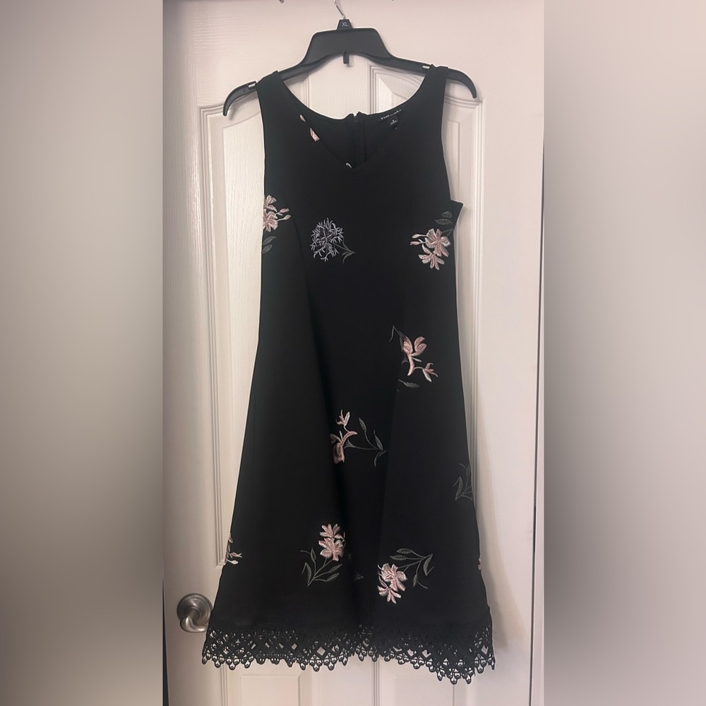 Roz & Ali Black Dress with Pink Floral Embroidery